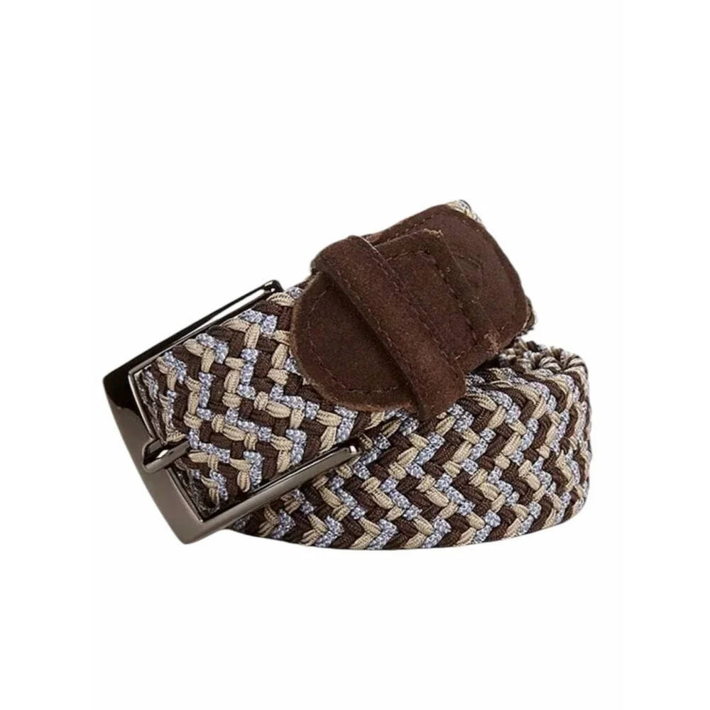 Cremieux Mens Multi Braided Stretch Belt Size 2X New Brown Tan Suede Leather Tab